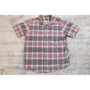 Patagonia Shirt Mens Large Red Gray Plaid Short Sleeve Organic Cotton Button Up